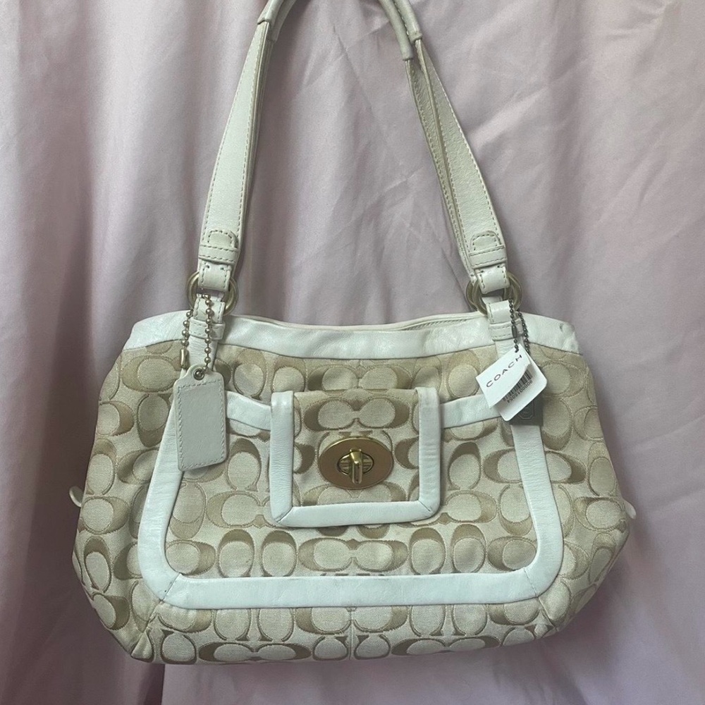 Coach Tan and Cream Shoulder Bag